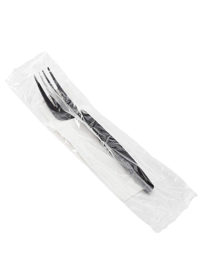 Karat [ 500 ct ] Black Wrapped PP Plastic Cutlery Set with Napkin (Fork, 1-ply Napkin) U2206B - Image 3